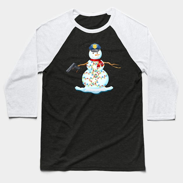 Police Snowman Christmas Lights Shirt Boy Kid Men Gift Baseball T-Shirt by aaltadel